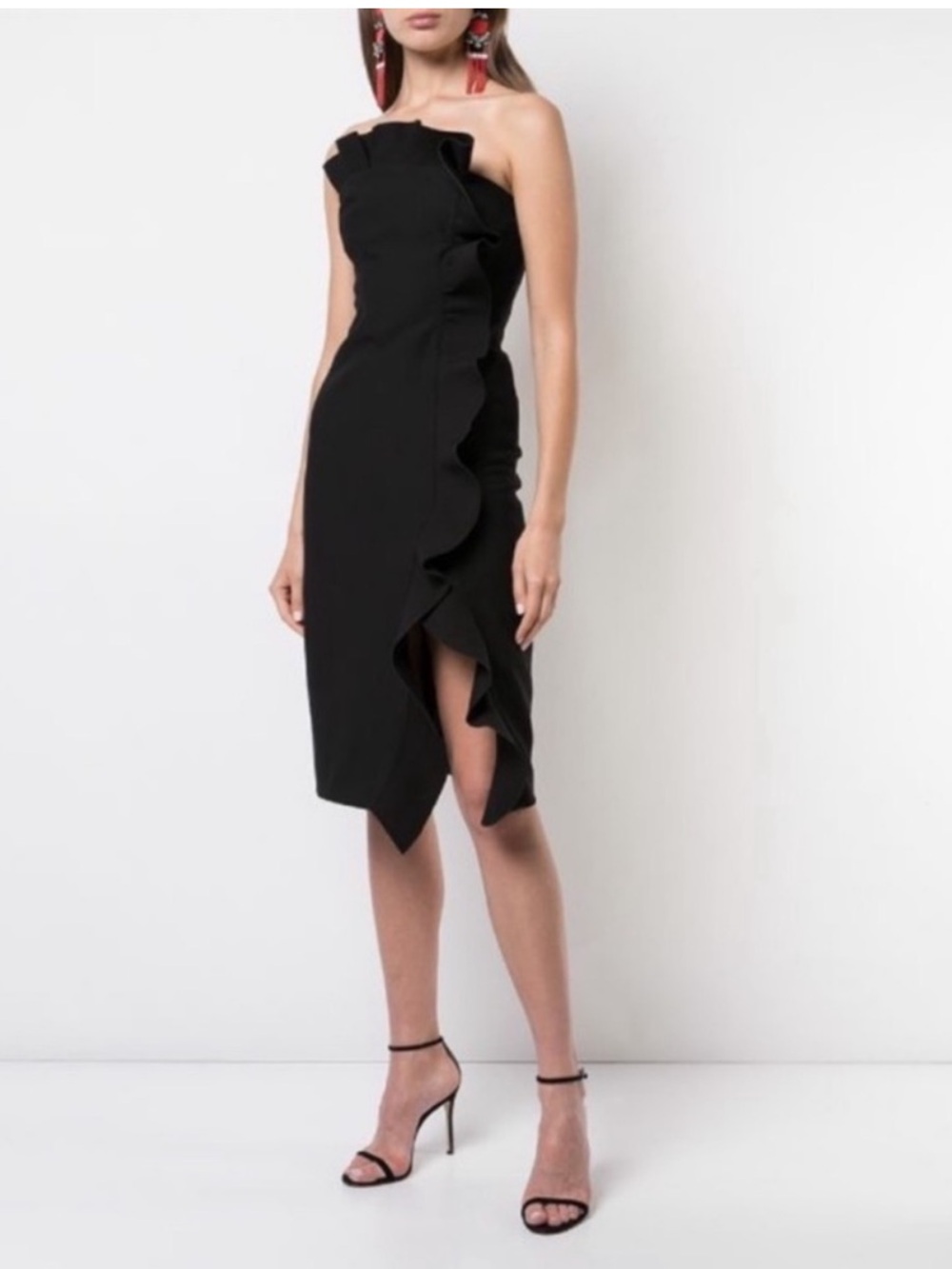 cinq a sept Black One-Shoulder Ruffle Bodycon Dress